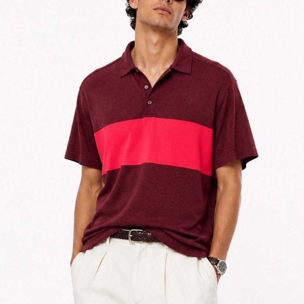 Nike Golf Colorblock Gorpcore Dri FIT Polo Shirt Burgundy Pink Stripe Heather XL